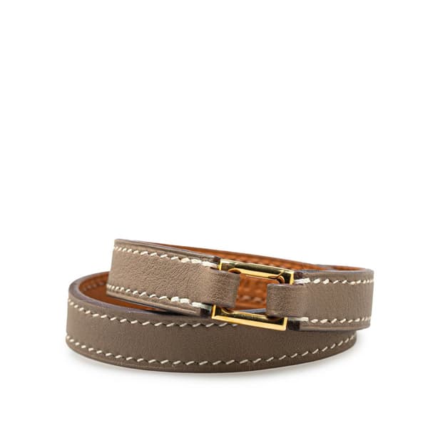 Pre-owned Hermès Epsom Rivale Double Tour Bracelet Brown