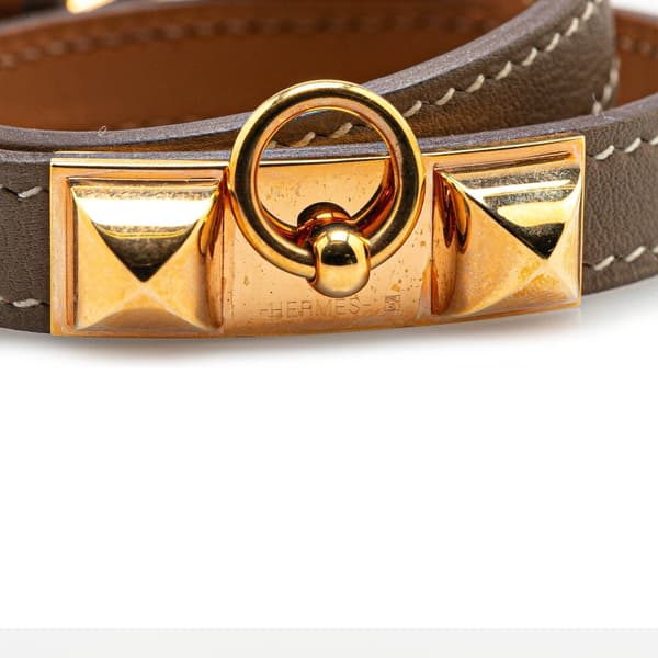 Pre-owned Hermès Epsom Rivale Double Tour Bracelet Brown