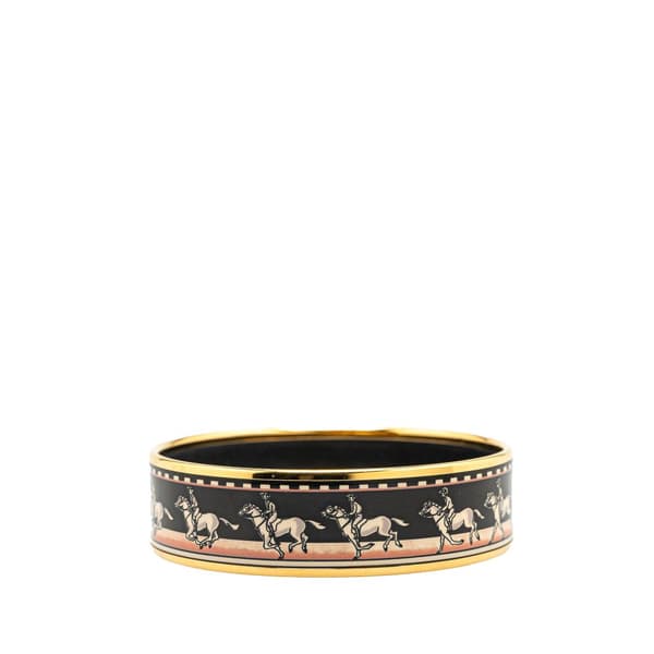 Pre-owned Hermès Wide Horse Enamel Bangle 62 Black