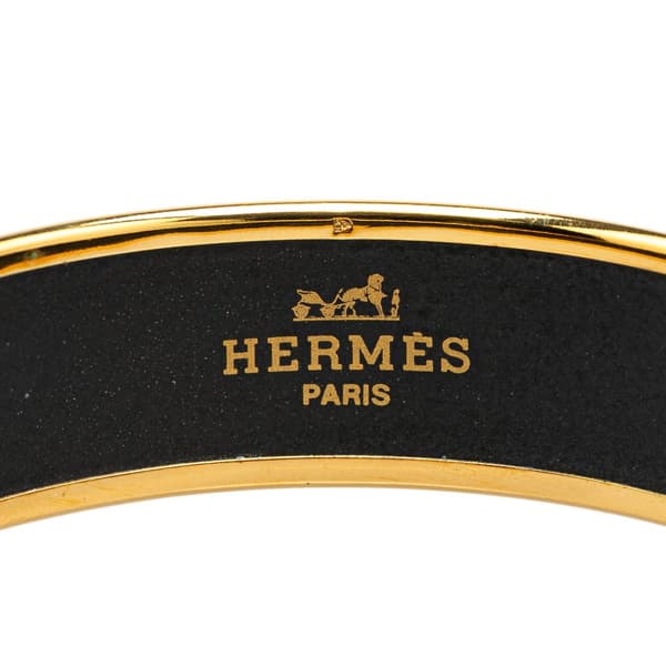 Pre-owned Hermès Wide Horse Enamel Bangle 62 Black