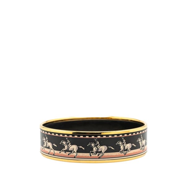 Pre-owned Hermès Wide Horse Enamel Bangle 62 Black
