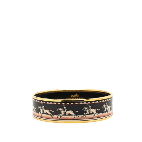 Pre-owned Hermès Wide Horse Enamel Bangle 62 Black