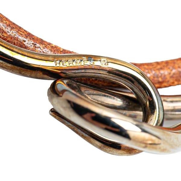 Pre-owned Hermès Palladium Plated and Leather Jumbo Hook Double Tour Bracelet Silver
