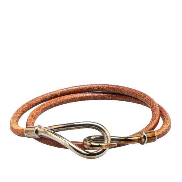 Pre-owned Hermès Palladium Plated and Leather Jumbo Hook Double Tour Bracelet Silver