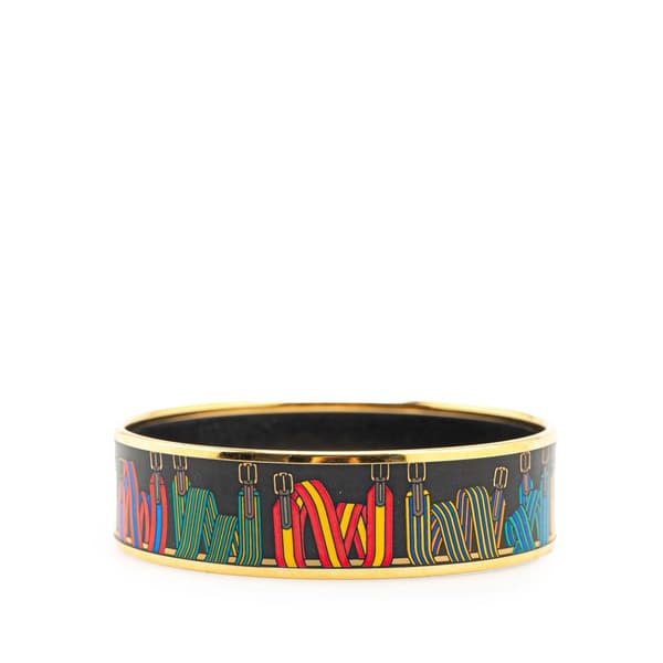 Pre-owned Hermès Wide Les Sangles Enamel Bangle 65 Black