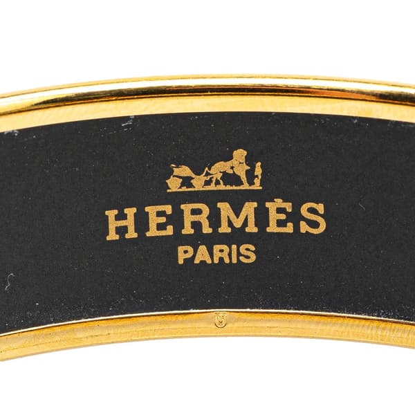 Pre-owned Hermès Wide Les Sangles Enamel Bangle 65 Black