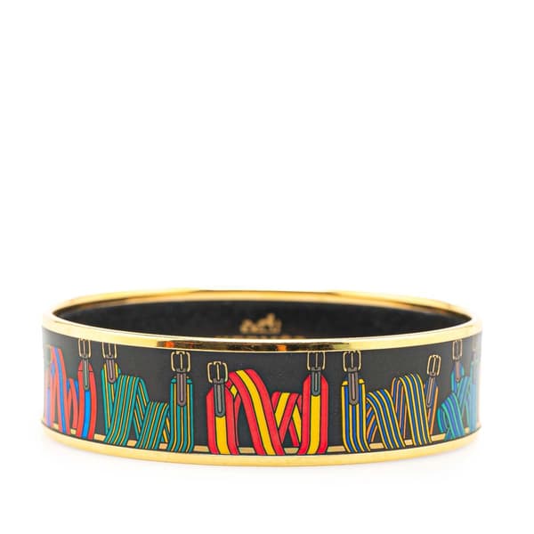 Pre-owned Hermès Wide Les Sangles Enamel Bangle 65 Black