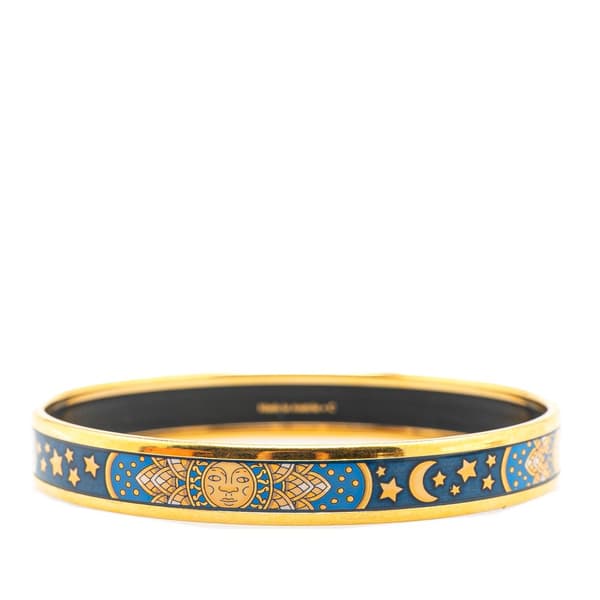 Pre-owned Hermès Narrow Sun Moon Stars Enamel Bangle 65 Blue