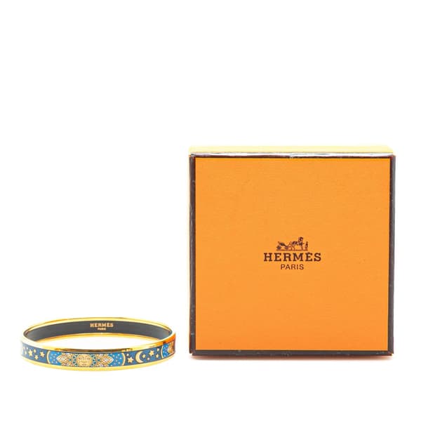 Pre-owned Hermès Narrow Sun Moon Stars Enamel Bangle 65 Blue