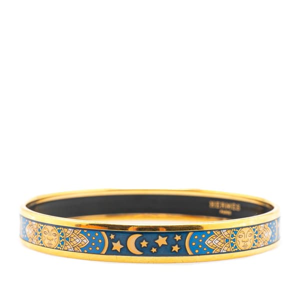 Pre-owned Hermès Narrow Sun Moon Stars Enamel Bangle 65 Blue