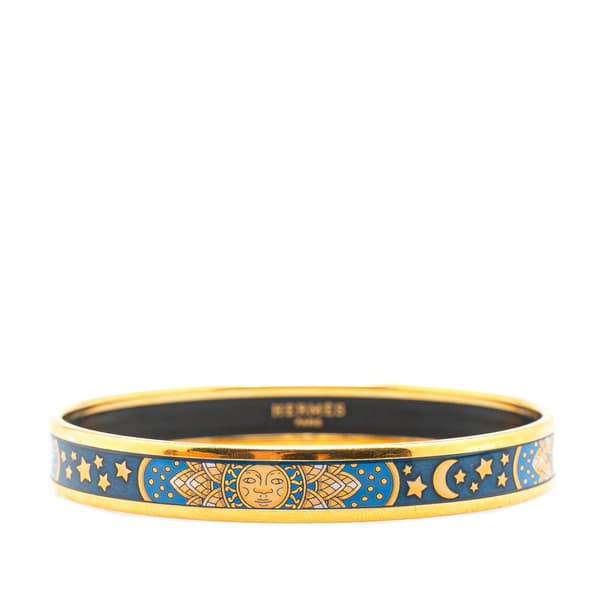 Pre-owned Hermès Narrow Sun Moon Stars Enamel Bangle 65 Blue