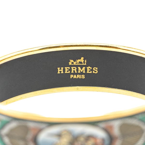 Pre-owned Hermès Wide Bird Feather Enamel Bangle 65 Green