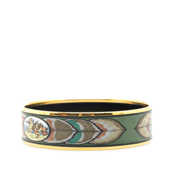 Pre-owned Hermès Wide Bird Feather Enamel Bangle 65 Green