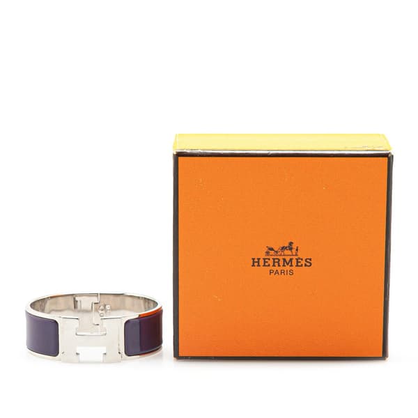 Pre-owned Hermès Wide Enamel Clic Clac H Bracelet PM Purple