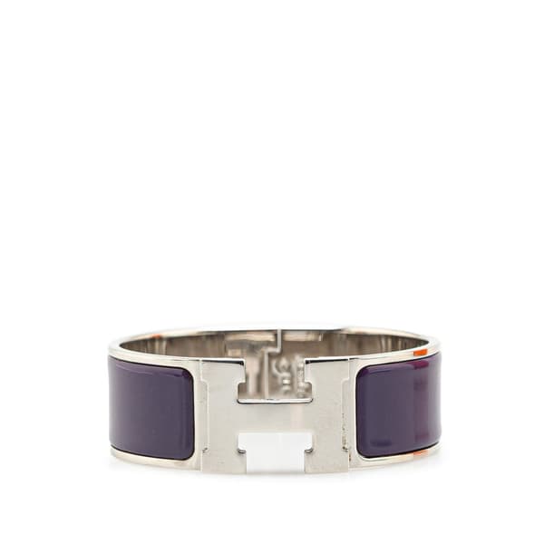 Pre-owned Hermès Wide Enamel Clic Clac H Bracelet PM Purple