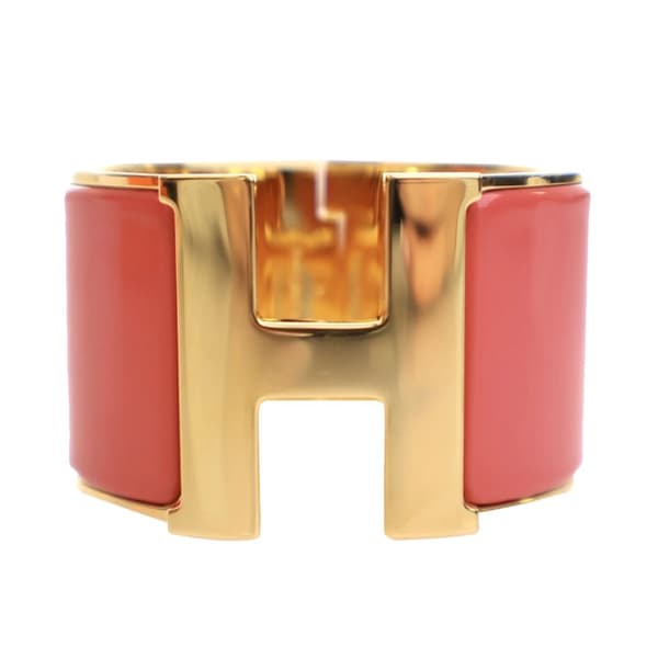 Pre-owned Hermès Extra Wide Enamel Clic Clac H Bracelet GM Pink