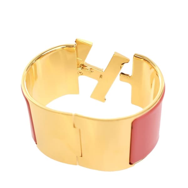 Pre-owned Hermès Extra Wide Enamel Clic Clac H Bracelet GM Pink