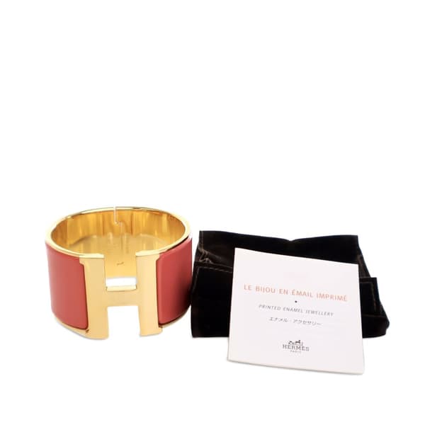 Pre-owned Hermès Extra Wide Enamel Clic Clac H Bracelet GM Pink