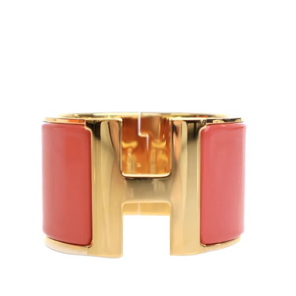 Pre-owned Hermès Extra Wide Enamel Clic Clac H Bracelet GM Pink