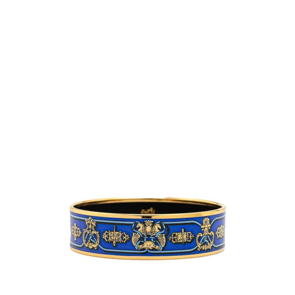 Pre-owned Hermès Wide Printed Enamel Bangle 65 Blue