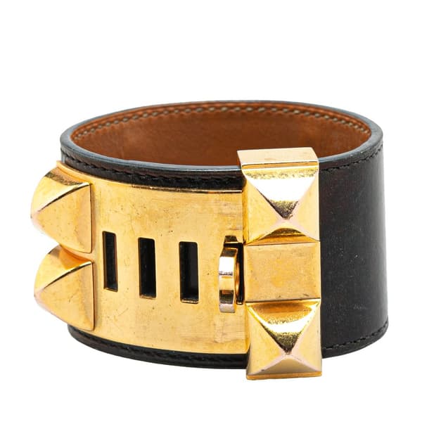 Pre-owned Hermès Box Calf and Gold Plated Collier de Chien Bracelet S Black