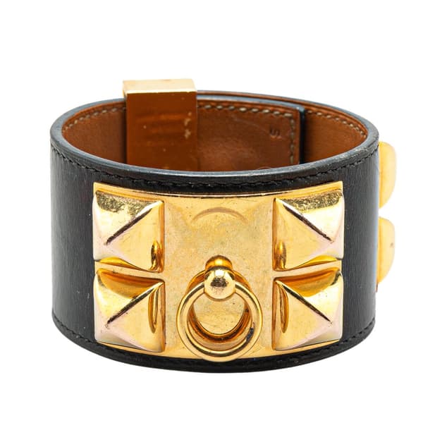 Pre-owned Hermès Box Calf and Gold Plated Collier de Chien Bracelet S Black