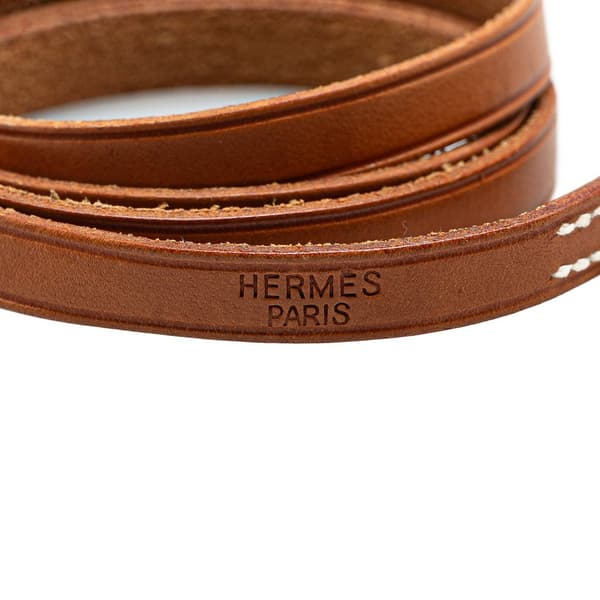 Pre-owned Hermès Leather Hapi Triple Tour Wrap Bracelet M Brown