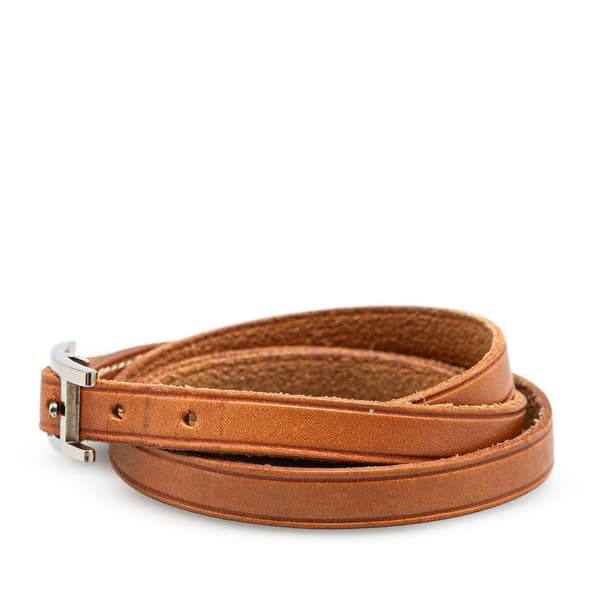 Pre-owned Hermès Leather Hapi Triple Tour Wrap Bracelet M Brown