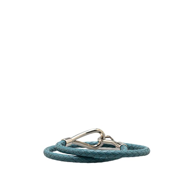 Pre-owned Hermès Palladium Plated and Woven Leather Jumbo Hook Double Tour Bracelet Silver
