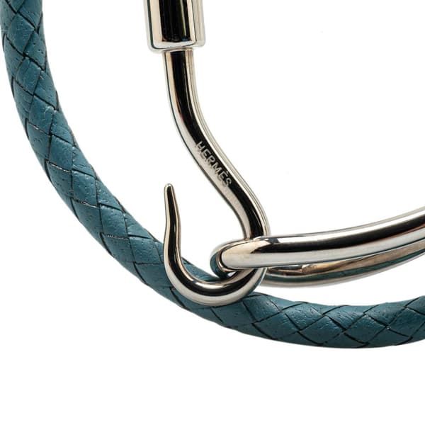 Pre-owned Hermès Palladium Plated and Woven Leather Jumbo Hook Double Tour Bracelet Silver