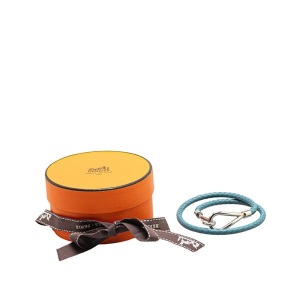 Pre-owned Hermès Palladium Plated and Woven Leather Jumbo Hook Double Tour Bracelet Silver