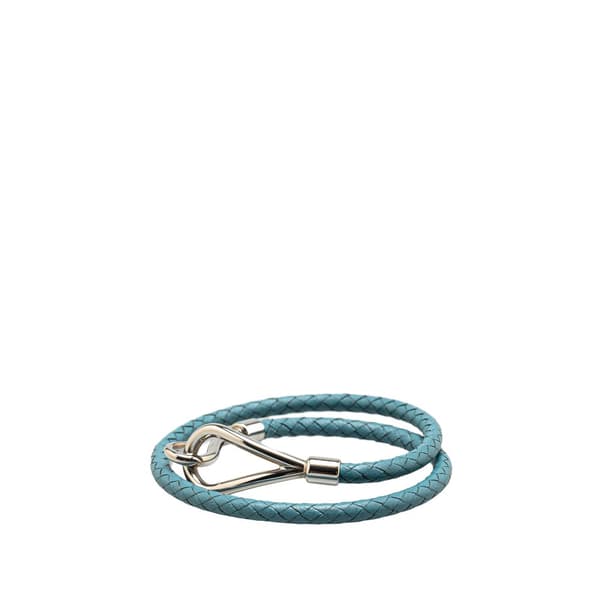 Pre-owned Hermès Palladium Plated and Woven Leather Jumbo Hook Double Tour Bracelet Silver