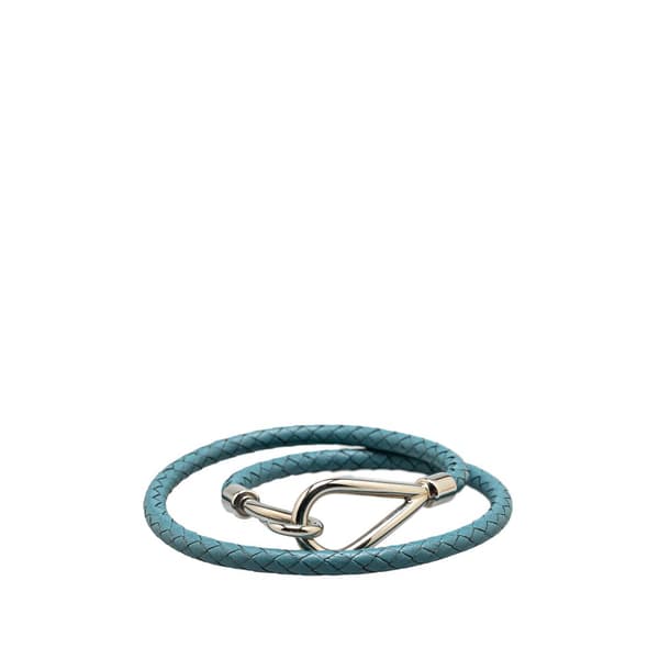Pre-owned Hermès Palladium Plated and Woven Leather Jumbo Hook Double Tour Bracelet Silver