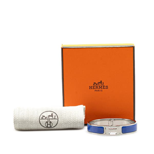 Pre-owned Hermès Narrow Enamel Clic H Bracelet PM Blue