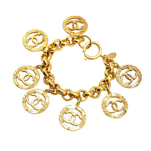 Pre-owned Chanel Gold Plated Round CC Charm Bracelet Gold