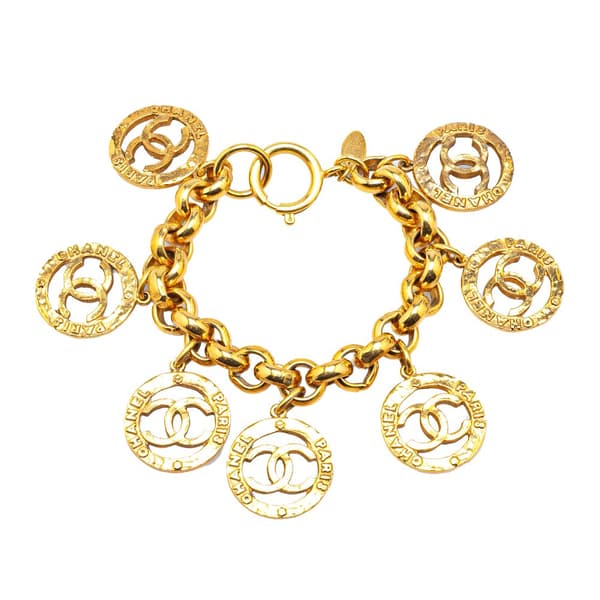 Pre-owned Chanel Gold Plated Round CC Charm Bracelet Gold