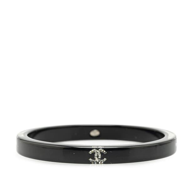 Pre-owned Chanel Resin CC Crystal Bangle Black