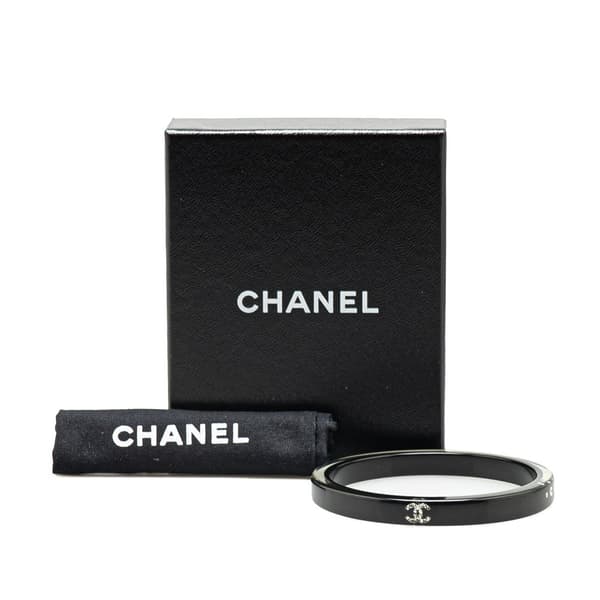 Pre-owned Chanel Resin CC Crystal Bangle Black