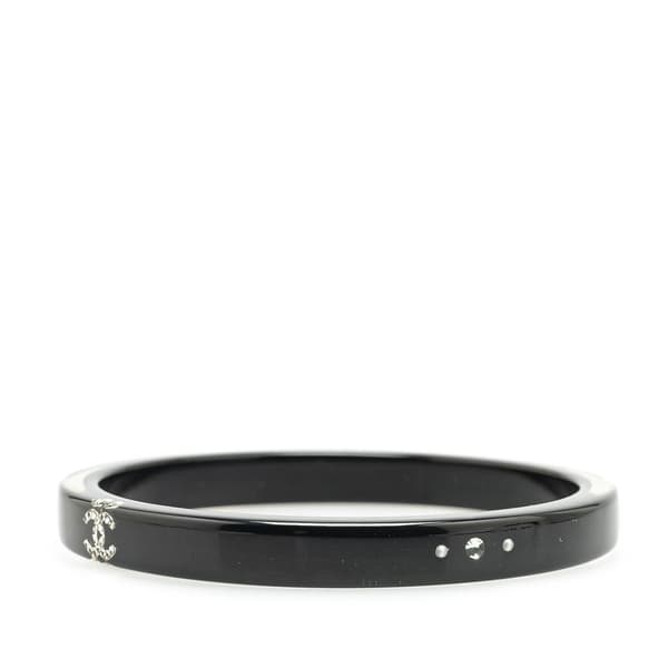 Pre-owned Chanel Resin CC Crystal Bangle Black