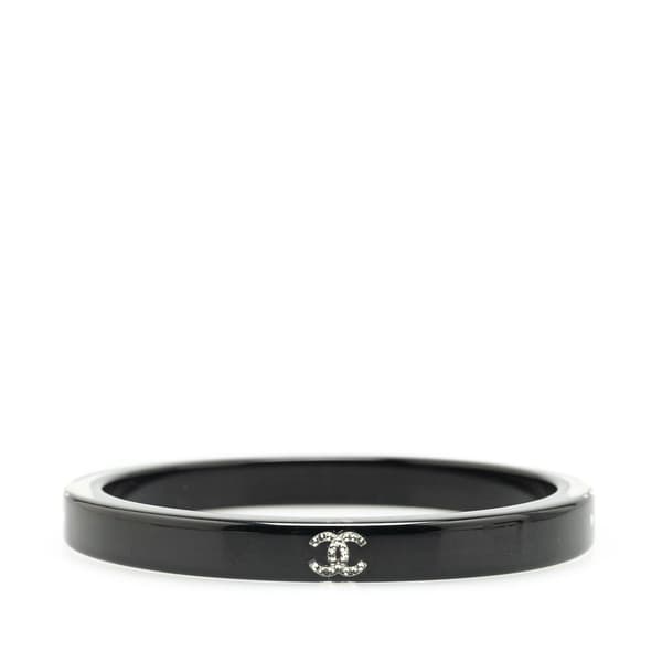 Pre-owned Chanel Resin CC Crystal Bangle Black
