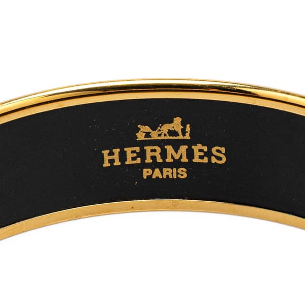 Pre-owned Hermès Wide Horse Enamel Bangle 65 Black