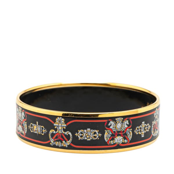 Pre-owned Hermès Wide Horse Enamel Bangle 65 Black