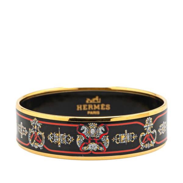 Pre-owned Hermès Wide Horse Enamel Bangle 65 Black