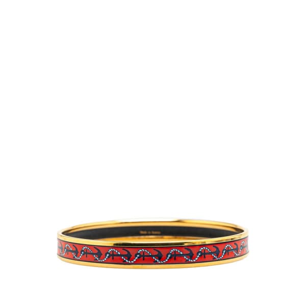 Pre-owned Hermès Narrow Enamel Anchor Bangle 65 Red