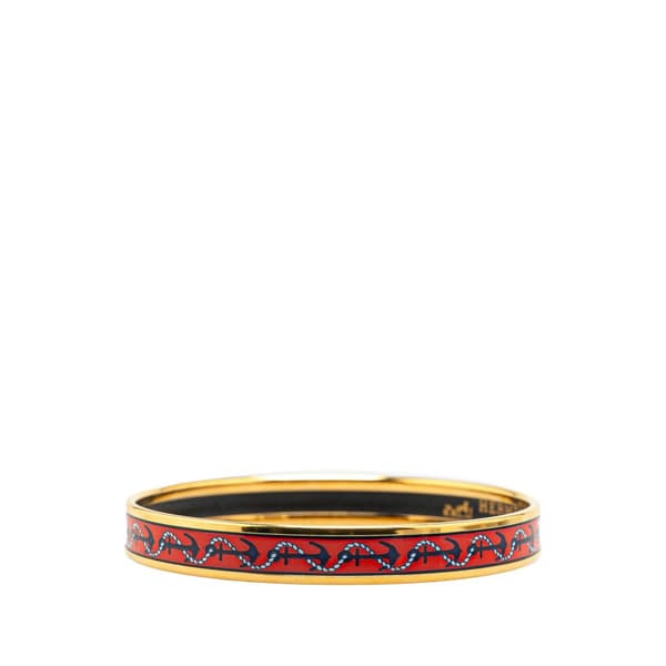 Pre-owned Hermès Narrow Enamel Anchor Bangle 65 Red