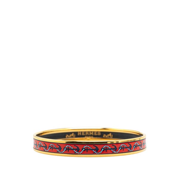 Pre-owned Hermès Narrow Enamel Anchor Bangle 65 Red