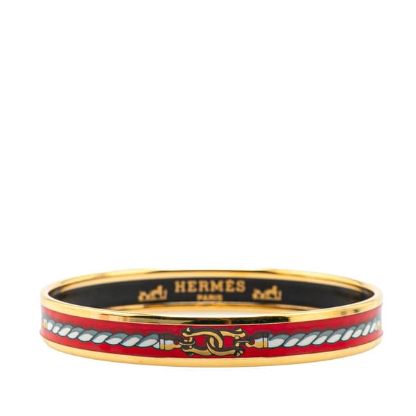 Pre-owned Hermès Narrow Cordages Enamel Bangle 70 Red