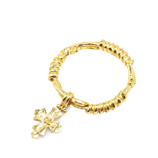 Pre-owned Chanel Gold Plated CC Engraved Cross Bracelet Gold
