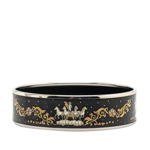 Pre-owned Hermès Wide Enamel Printed Horse Motif Bracelet Black