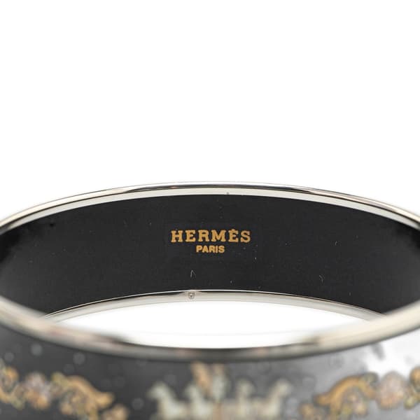 Pre-owned Hermès Wide Enamel Printed Horse Motif Bracelet Black